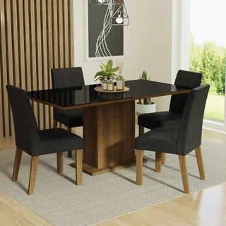 Conjunto Sala de Jantar Mesa Tampo de Vidro 4 Cadeiras Rustic/Preto/Oxford Avril Madesa em Oferta na Shopee