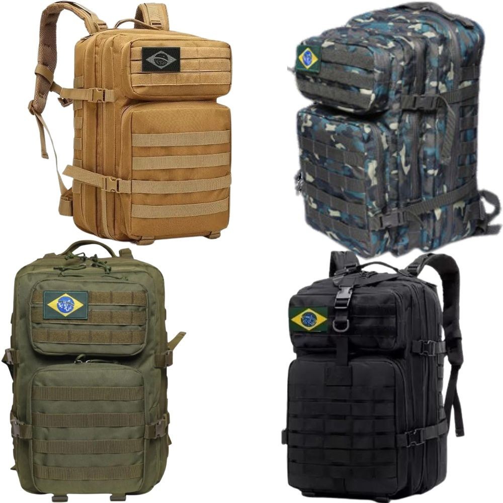 Mochila Escolar Militar de Trilha Juvenil Impermeável Urban Brasil 5 Bolsos Velcro Exército BPU20961 Wincy Rocie