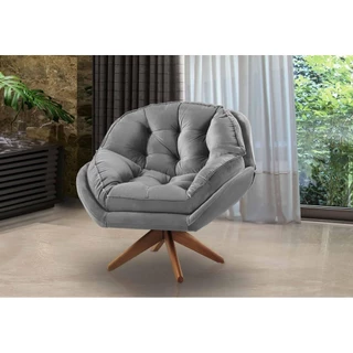 Poltrona Decorativa Califórnia base giratória 01 lugar Veludo cinza - Sofá Casa