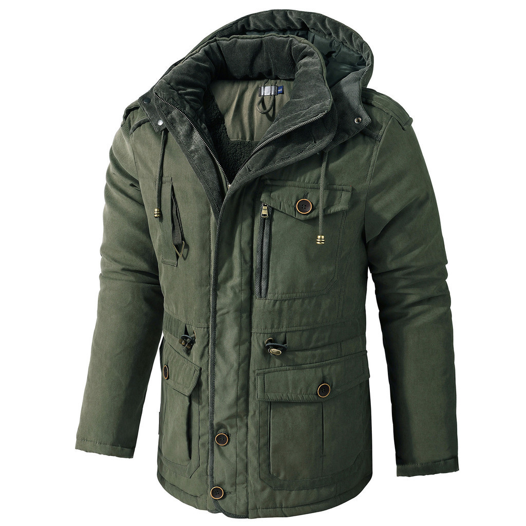 US Size Men's Clothing plus Size Mid-Length Fleece-forrado engroçado algodão acolchoado roupas Outdoor menos temperatura proteção Warm-Keeping algodão vestuário