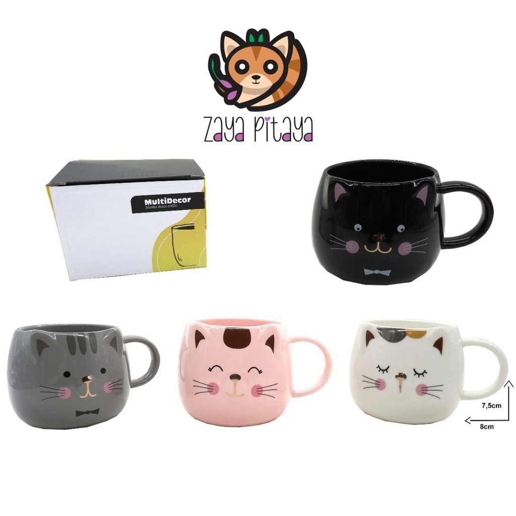CANECA VASO GATINHO ORELINHAS EM RELEVO NARIZINHO DOURADO - 400 mls
