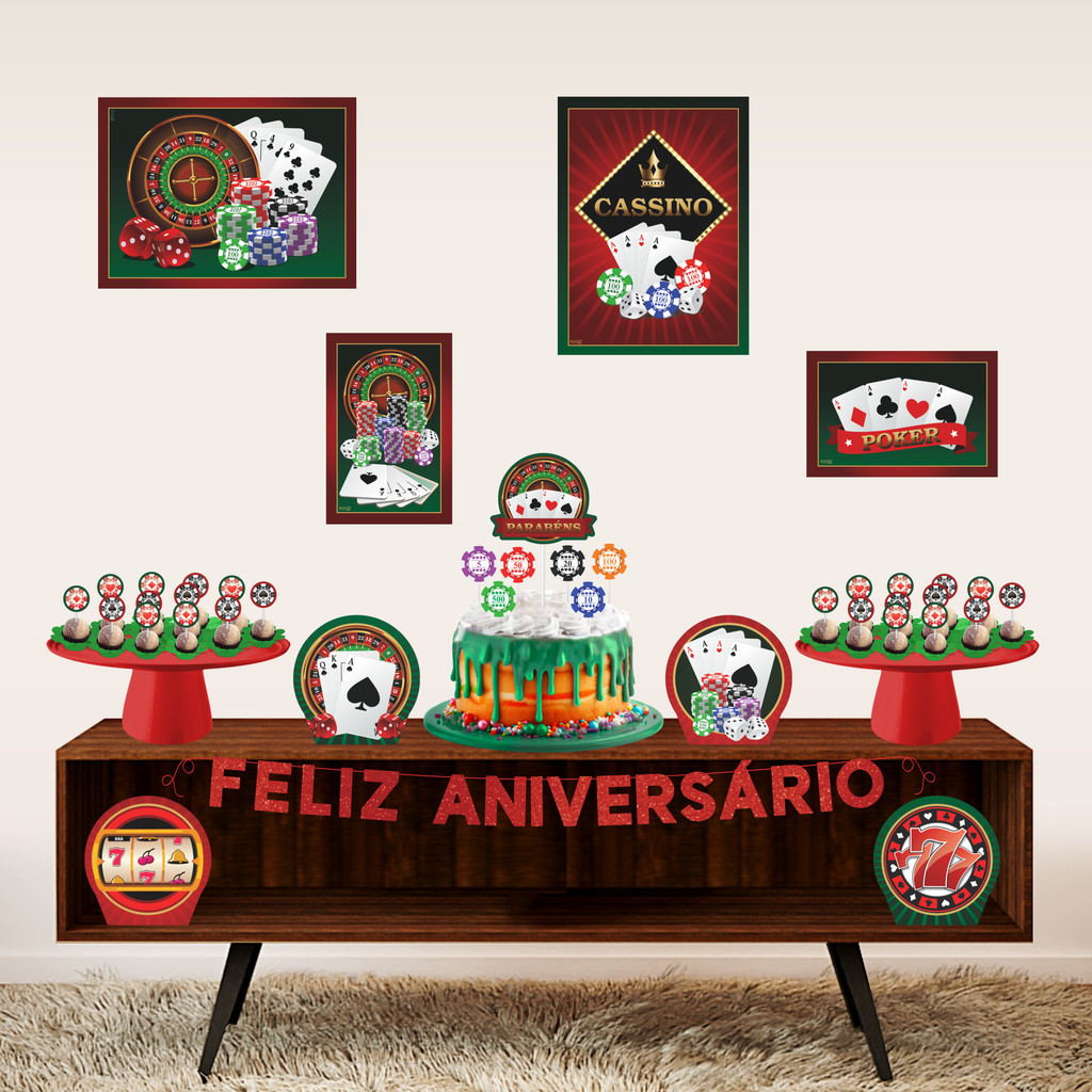 Kit Festa Decoração Cassino Aniversário 40 Itens Festa