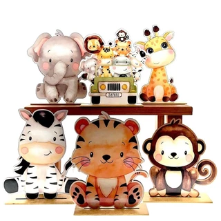 Kit Display de Mesa 6 Pç Festa Safari Baby Carrinho Verd MDF