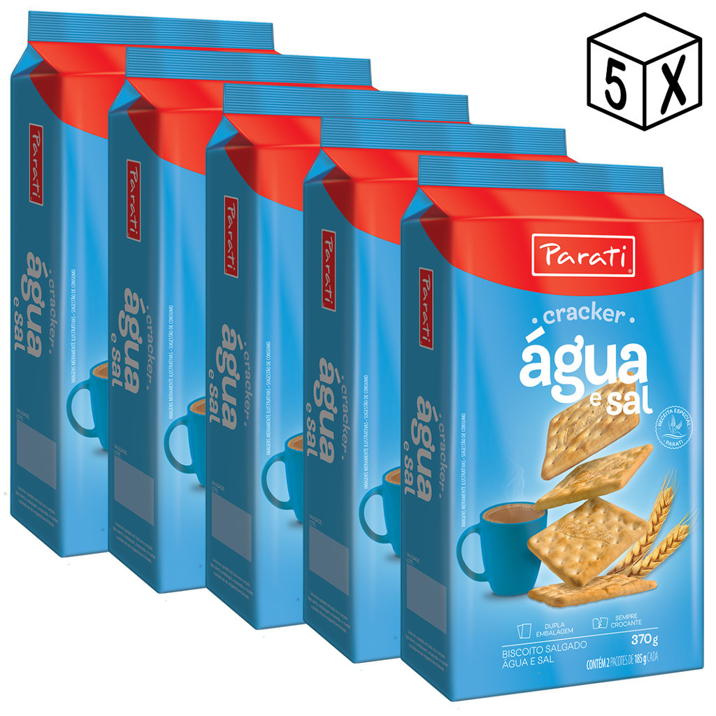 Pack 5 unidades Biscoito Água e Sal Laminado Parati 370g - Kit com 5x370g