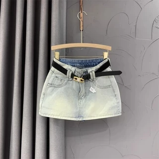 Saia Jeans Para Mulheres 2024 Verão Nova Luz Azul Cintura Alta Emagrecimento Bainha Linha A