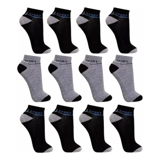 Kit 24 Peças de Meia Masculina Soquete 12 Pares Meias Sortidas (Preto/Cinza/Azul Marinho)