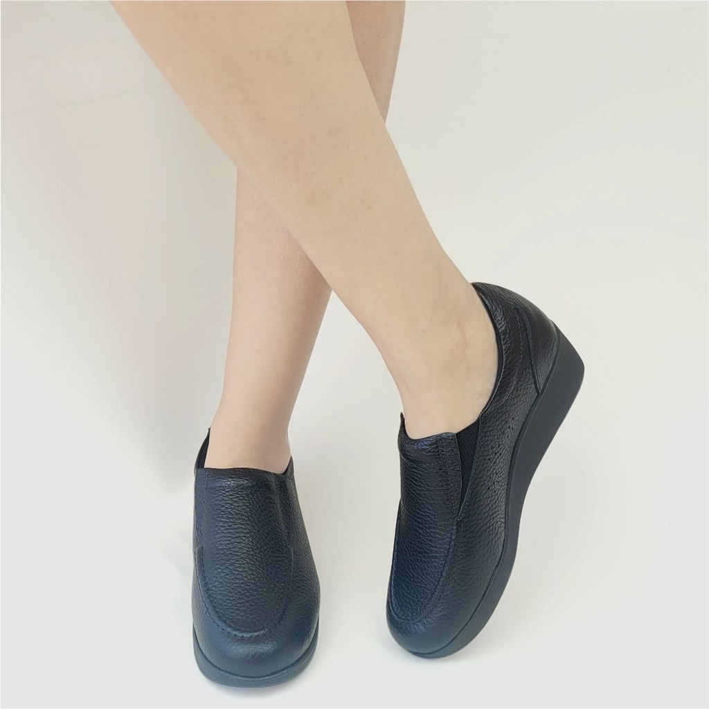 Sapato Mocassim Feminino Anabela Usaflex Couro Elástico Alto