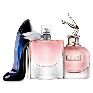 KIT 3 PERFUMES FEMININOS MAIS VENDIDOS IMPORTADOS SCANDAL GOOD GIRL E LÁ VIE