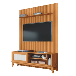Rack Bancada Caribe Com Painel Para TV Até 55 Polegadas 1,35m Egeo Cedro Ripado Impressão 3D EDN
