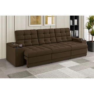 Sofá Confort Premium 2,30m Assento Retrátil/Reclinável porta copos e USB Suede Marrom - XFlex Sofas em Oferta na Shopee