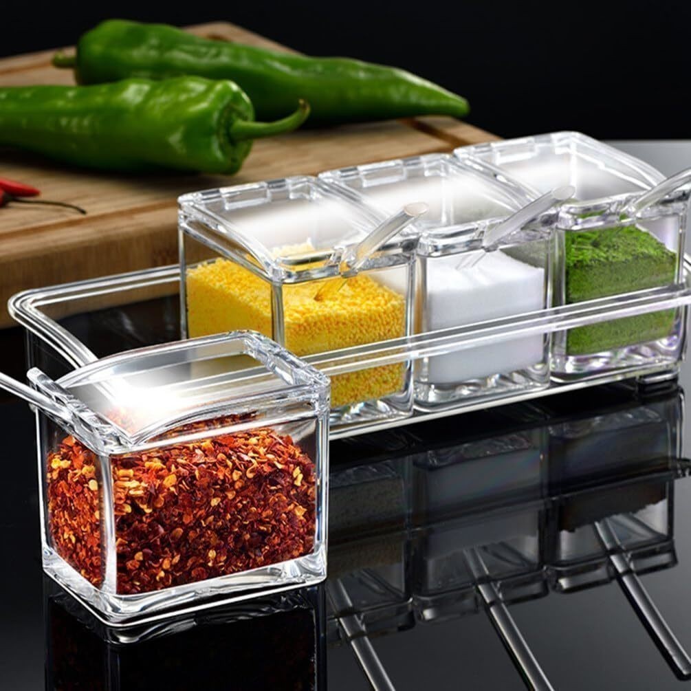 Porta Condimentos E Temperos Acrílico Crystal 4 Potes