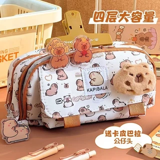 Novo estojo de lápis Kapibara em estilo Kapibara Saco de papelaria multifuncional de três camadas de alta aparência Saco de papelaria multifuncional de grande capacidade para estudantes