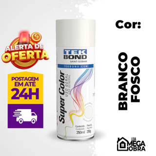 Tinta Spray Uso Geral 350ML Branco Fosco Tekbond Secagem Rápida Artesanato Madeira Ferro Gesso Cerâmica Automotiva Top