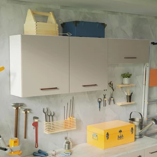 Kit com 2 Armários Aéreos Multiuso 3 Portas Branco/Crema Agata Madesa em Oferta na Shopee