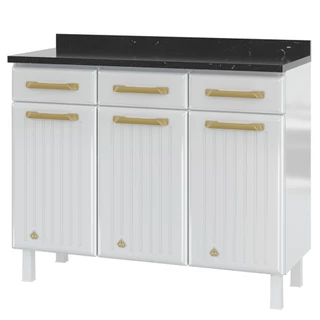 Balcão de Cozinha Aço Com Tampo Diamante 3 Portas 3 Gavetas