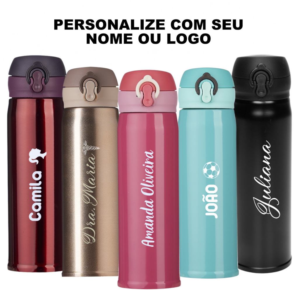 Garrafa Personalizada Térmica 400ml com Nome, Logo, Time, Frase, Profissão