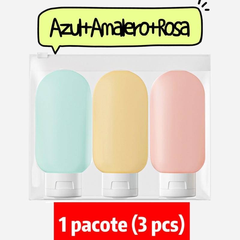 Kit Viagem Porta Shampoo Mini Frasco Pote Creme 3 Peças 60ml
