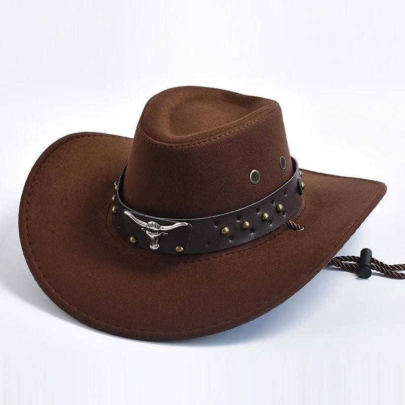 Nova Camurça Artificial Ocidental Cowboy Chapéus Vintage Grande