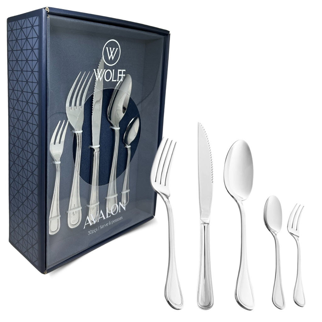 Faqueiro de Aço Inox Faca Para Churrasco Wolff Avalon 30 pçs | Shopee ...