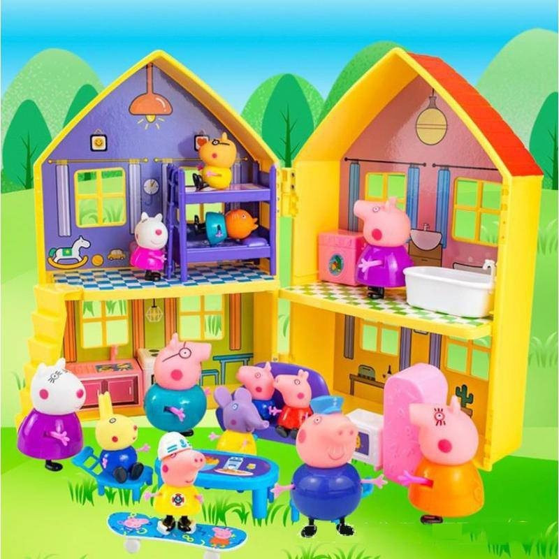 Brinquedos Luxuosos da Casa da Peppa Pig Figura de Ação Dupla Face para ...