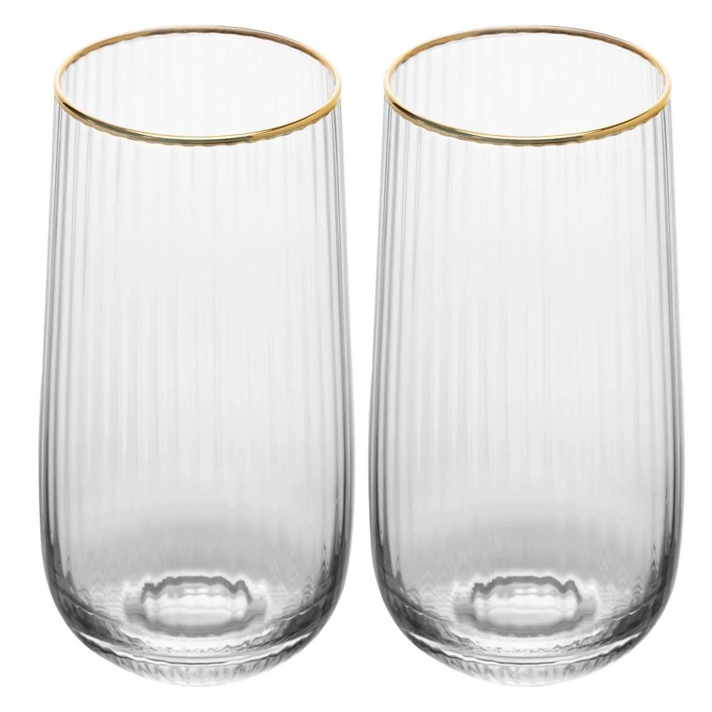 2 Copos Altos Lines com Fio de Ouro 450ml Vidro Wolff