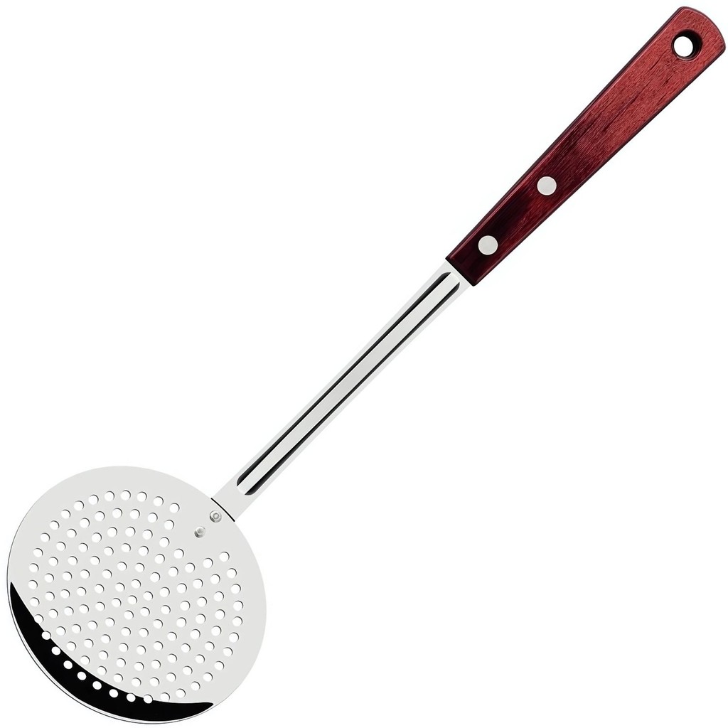 Escumadeira Aço Inox Tramontina Cabo Madeira Vermelho Fritar