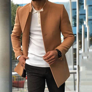 Sobretudo Masculino Casaco Blazer De Lã De Cor Sólida E Elegante