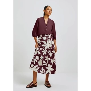 Saia Midi Estampada Em Viscose Hering