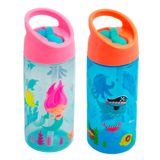 Garrafa Infantil Canudo Retrátil 400ml Sereia + Garrafa Infantil Canudo Retrátil 400ml Pirata - Buba
