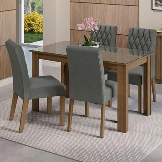 Conjunto Sala de Jantar Mesa Tampo de Vidro 4 Cadeiras Rustic/Silver Celina Madesa em Oferta na Shopee