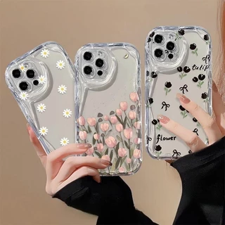 Capa Transparente Túlipa Preta Antiqueda Flores Para Samsung Galaxy A55 A54 A35 A14 A22 A23 A24 A34 A33 A52 A52S A53 A32 A25 A13 A72 A73 A04 A04E