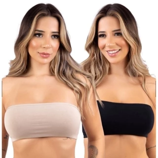 Kit 2 Top Faixa Cropped Sem Bojo Cotton Tomara que Caia Algodão Confortável Barato