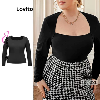 Lovito Camiseta feminina lisa elegante plus size Curze LBL11491