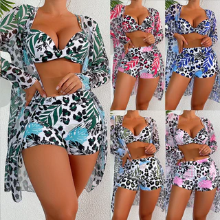 Fato De Banho Com Protetor Solar boxer Feminino split shorts De Aço Suporte Leopardo Impressão Biquíni