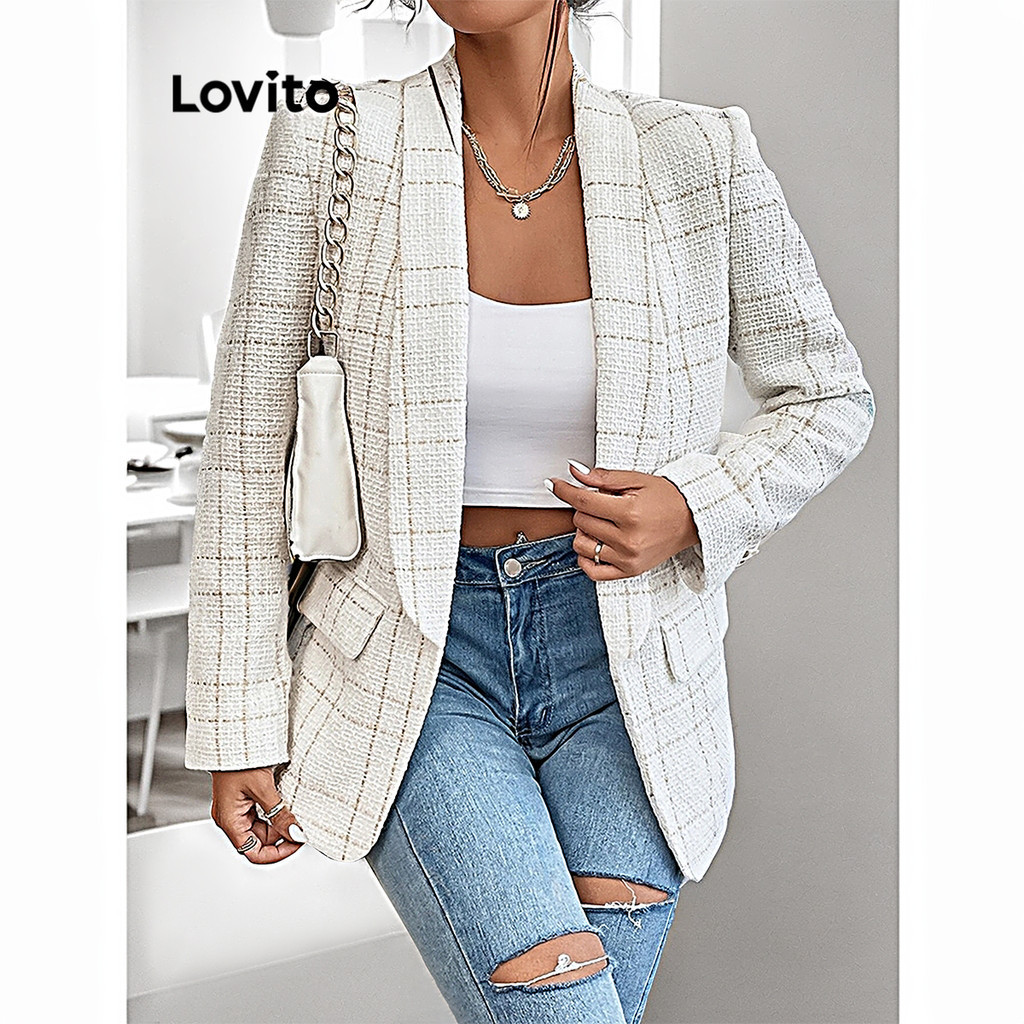 Lovito Blazer casual jacquard liso para mulheres LBL11318