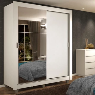Guarda-Roupa Solteiro Madesa Dallas 2 Portas de Correr com Espelho 2 Gavetas com Pés - Branco em Oferta na Shopee