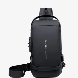 Mochila de Ombro Transversal Compacta Unilateral USB Trava de Código Á prova d'água
