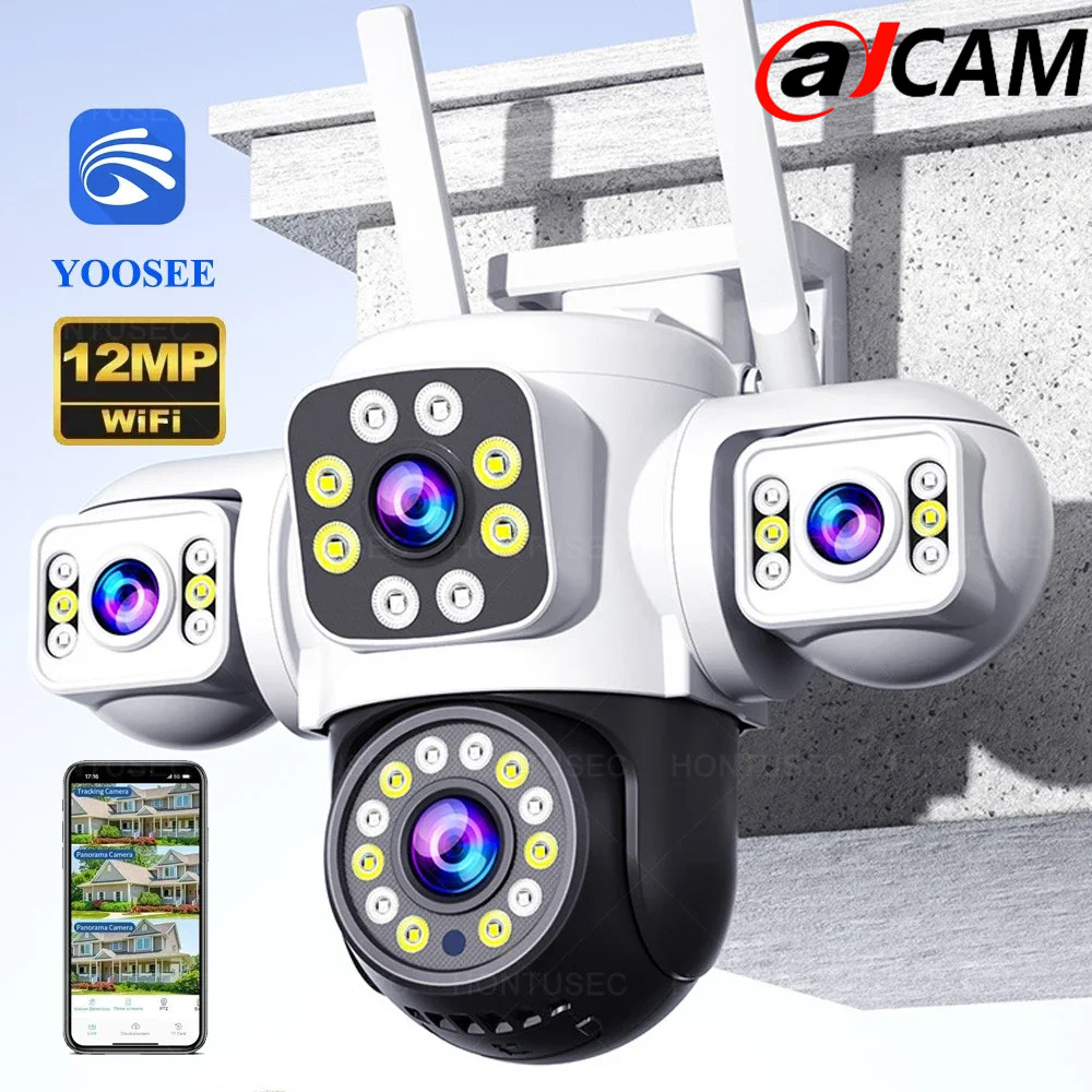 Yoosee 6K 12MP 3 Lentes 3 Telas WiFi PTZ Câmera IP Externa IP66 À Prova ...
