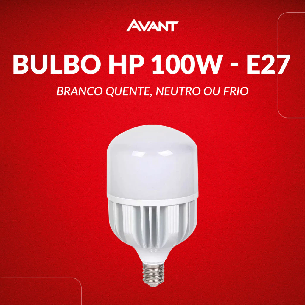 Lampada Led Bulbo Hp 100w 3000k, 4000k ou 6500k E27 110v/220v Bivolt Cod: 789611378-123 Avant