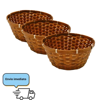 KIT 3 Cestos Palha Natural Trancado RD 27x12cm em Oferta na Shopee
