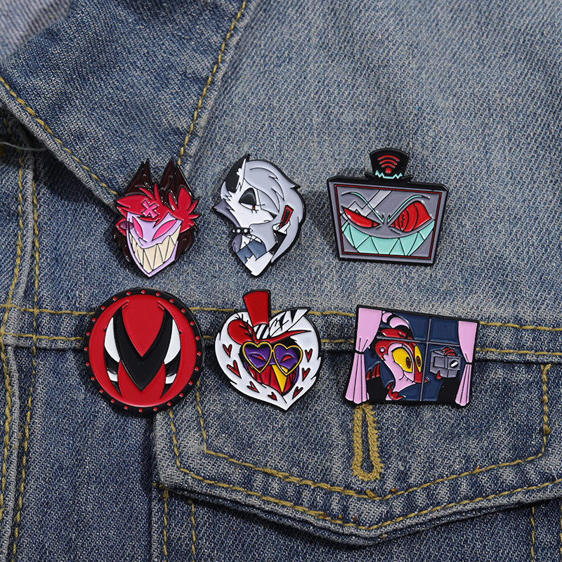 Hazbin Hotel Alastor Pins Brochura Helluva Boss Cartoon Metal