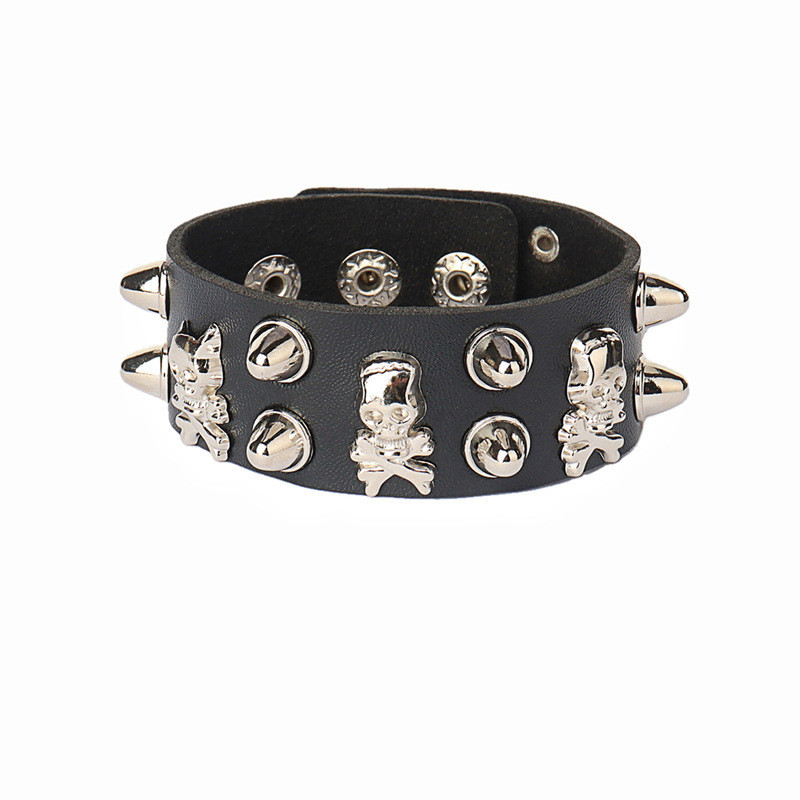 Pulseira Punk Tassel De Couro Preto Para Mulheres Homens Pulseiras