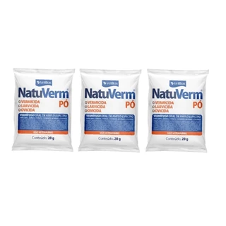 Kit 3 Vermífugo Oral NatuVerm Pó 20g Vetbras Aves Suínos Bovinos Equinos
