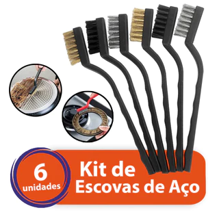 Kit Escova Multiuso Jogo 6 Peças Aço Cobre Nylon Limpa Grelha Churrasqueira Manual Conjunto Limpeza