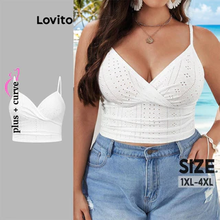Lovito Blusa feminina plus size curva casual Ditsy floral envoltório jacquard LBL11006
