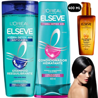 Kit Loreal Paris Elseve Hydra Detox Anticaspa 400ML Anti-Oleosidade Oleo Extraordinario Raiz Oleosa