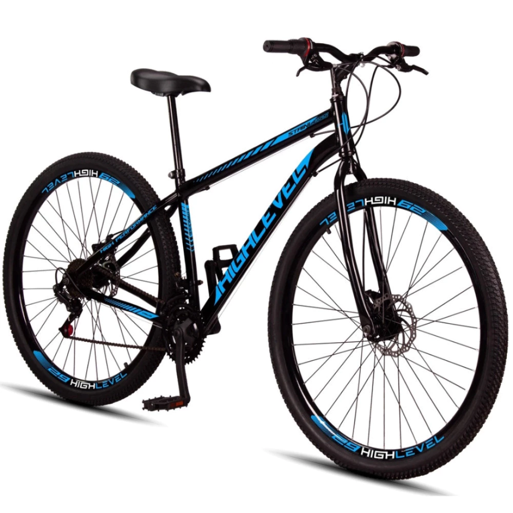 Bicicleta Aro 29 Highlevel com quadro de aço carbono e freios a disco