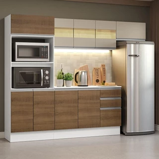 Armário de Cozinha Completa 100% MDF 250cm Branco/Rustic/Crema Smart Madesa 03 em Oferta na Shopee