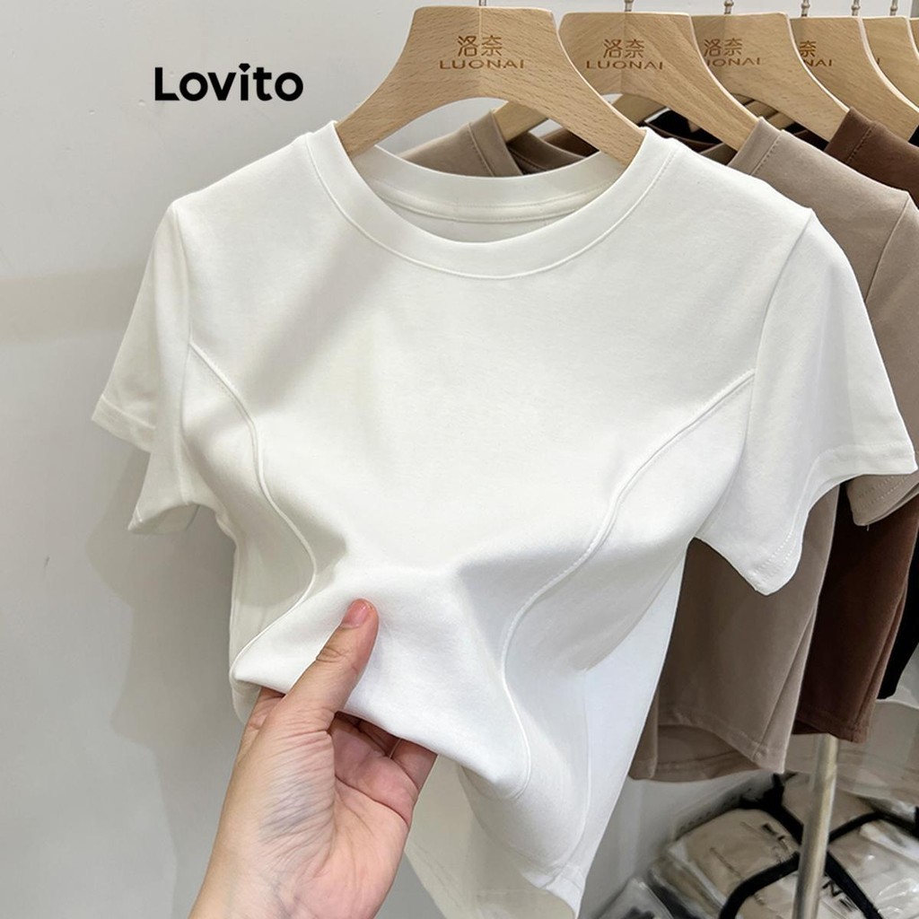 Lovito Camiseta Feminina Casual Com Estrutura Lisa Lne Shopee Brasil