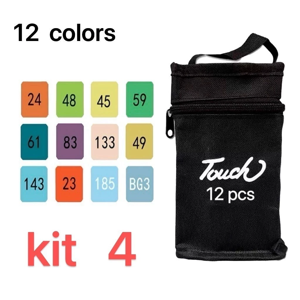 Kit 4 marcadores à base de óleo de 12 cores e cabeça dupla para estudantes, montagem de arte, material escolar,papelaria